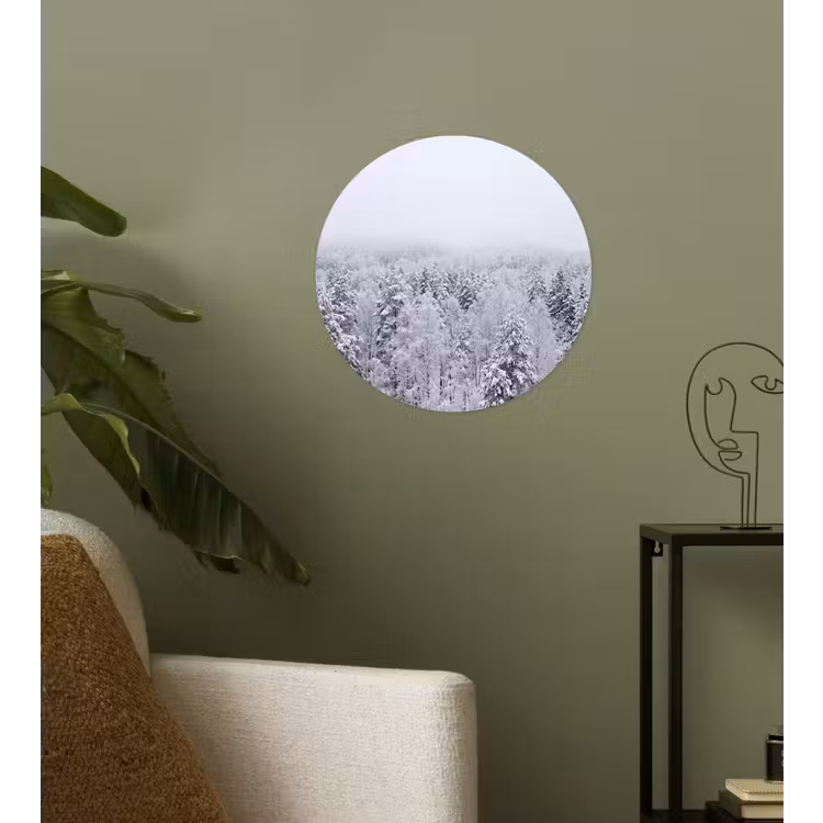 Bos - Sneeuw - Winter - Natuur - Wit Wandcirkel behangsticker klein -sfeer2