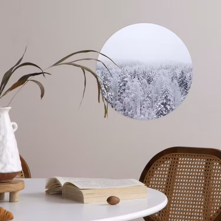 Bos - Sneeuw - Winter - Natuur - Wit Wandcirkel behangsticker klein -sfeer3