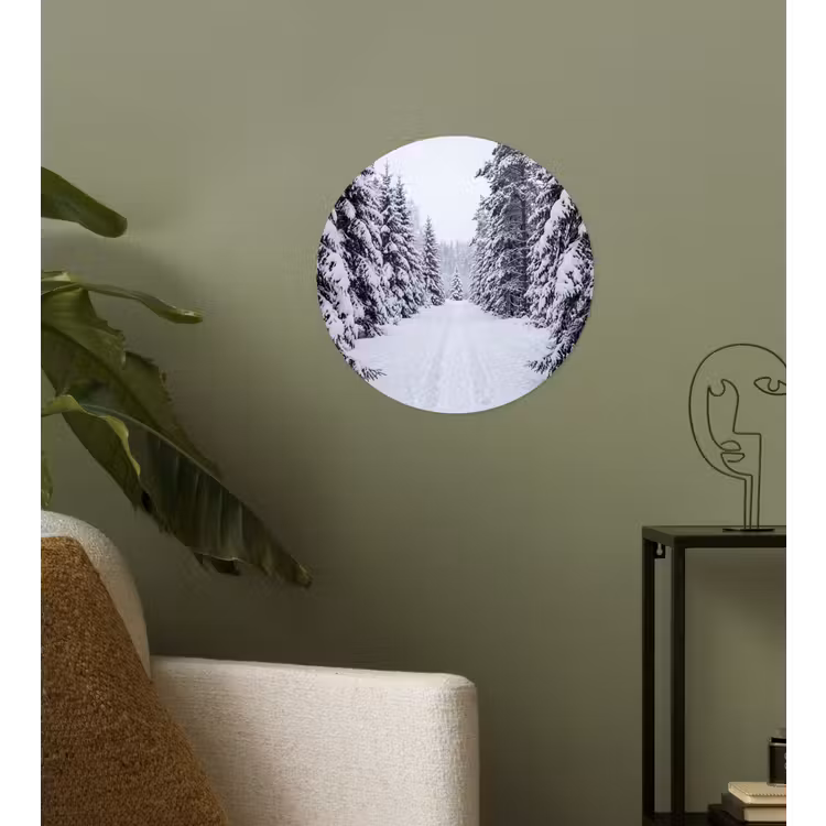 Bos - Winter - Sneeuw - Pad - Natuur Wandcirkel behangsticker klein -sfeer2