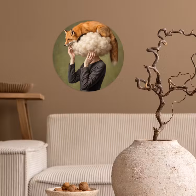 Vos - Surrealistisch - Groen Wandcirkel behangsticker klein -sfeer1