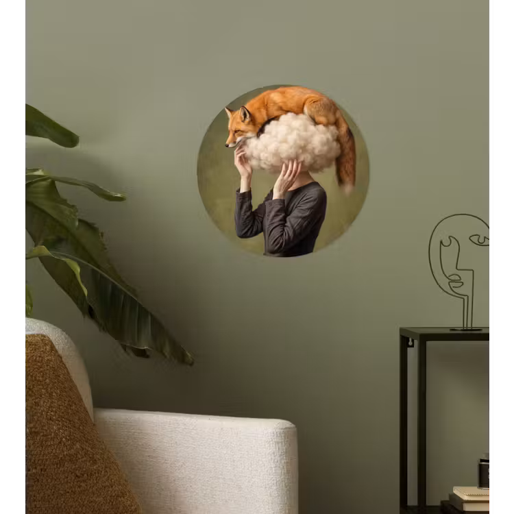Vos - Surrealistisch - Groen Wandcirkel behangsticker klein -sfeer2
