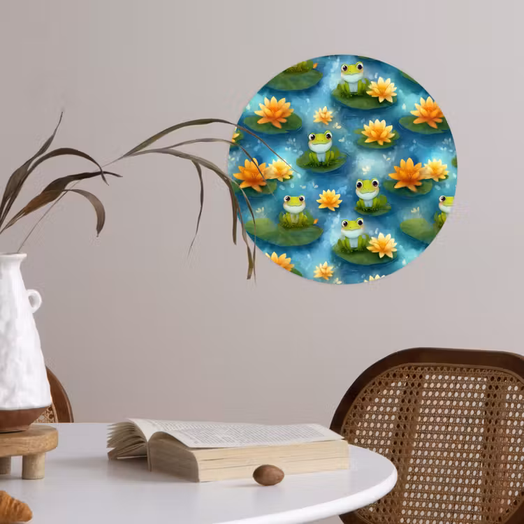 Kikker - Lelies - Groen Wandcirkel behangsticker klein 186 -sfeer3