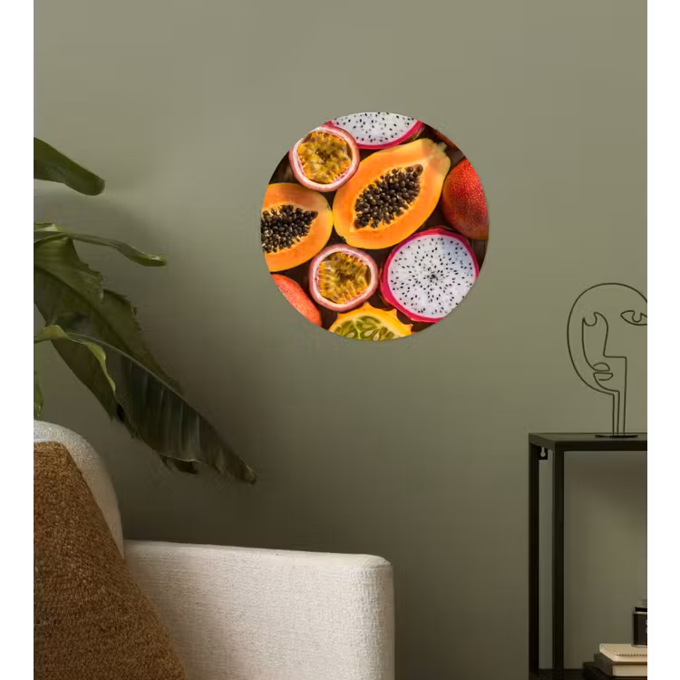 Fruit - Geopend - Tropisch - Eten - Kleurrijk Wandcirkel behangsticker klein -sfeer2