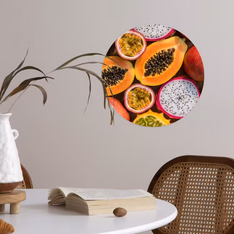 Fruit - Geopend - Tropisch - Eten - Kleurrijk Wandcirkel behangsticker klein -sfeer3
