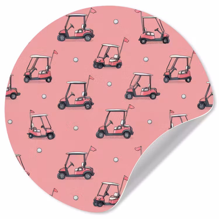 Golfkar - Retro - Roze Wandcirkel behangsticker klein 186 -3d