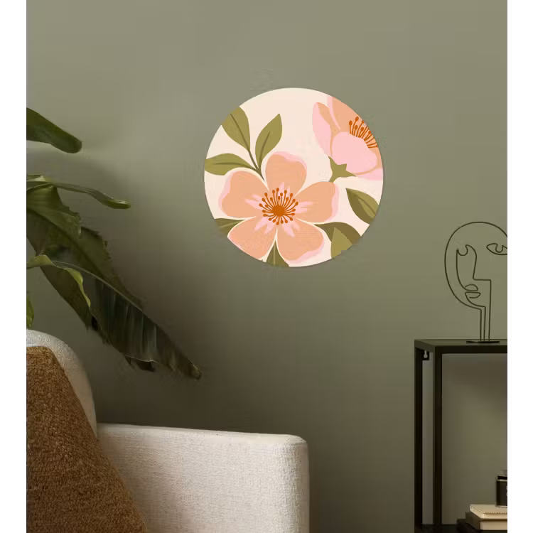 Grafisch - Bloemen - Roze Wandcirkel behangsticker klein -sfeer2