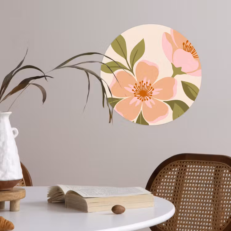 Grafisch - Bloemen - Roze Wandcirkel behangsticker klein -sfeer3