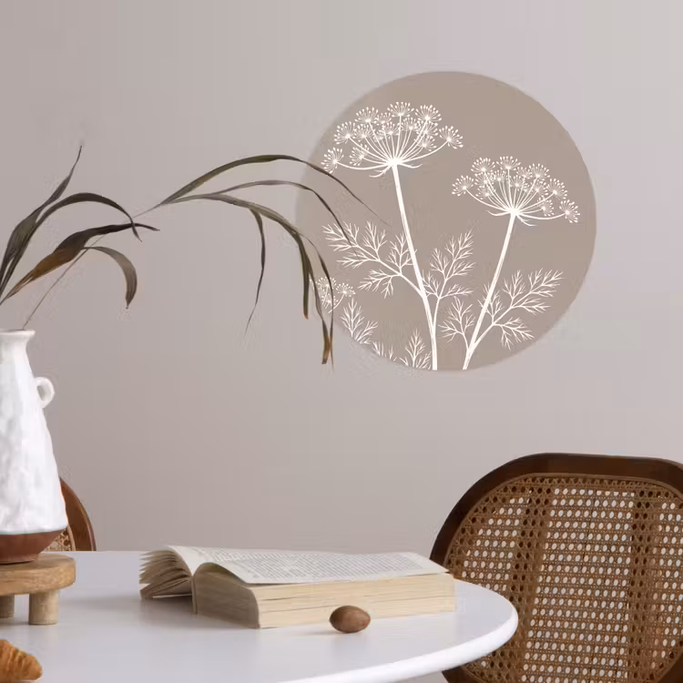 Grafisch - Fluitenkruid - Taupe Wandcirkel behangsticker klein -sfeer3