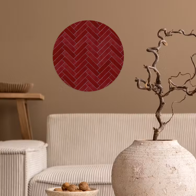Visgraat - Wandtegel - Bordeaux - Rood Wandcirkel behangsticker klein 186 -sfeer1