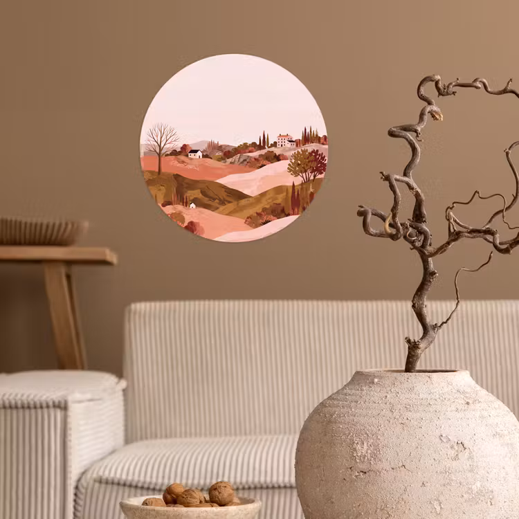 Heuvellandschap - Grafisch - Terracotta Wandcirkel behangsticker klein -sfeer1