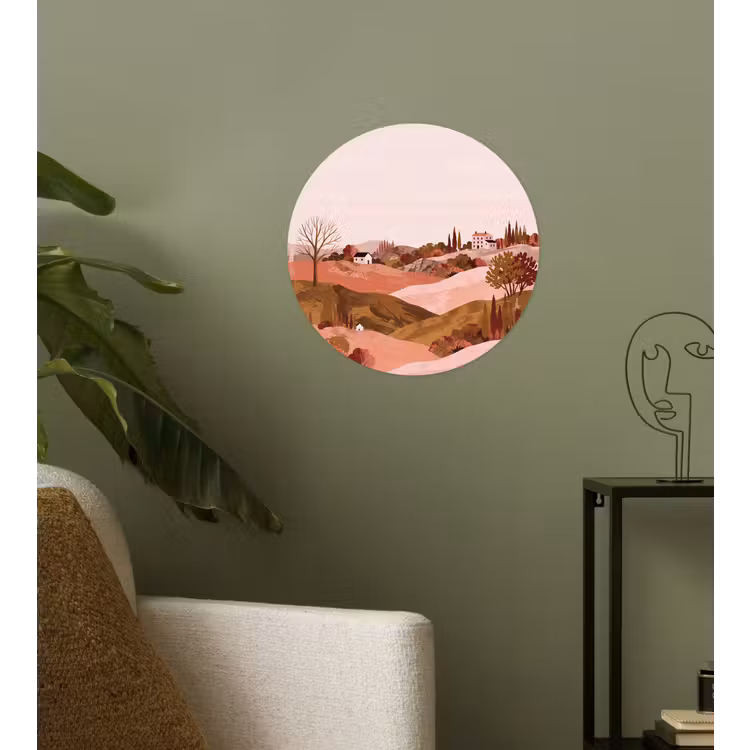 Heuvellandschap - Grafisch - Terracotta Wandcirkel behangsticker klein -sfeer2