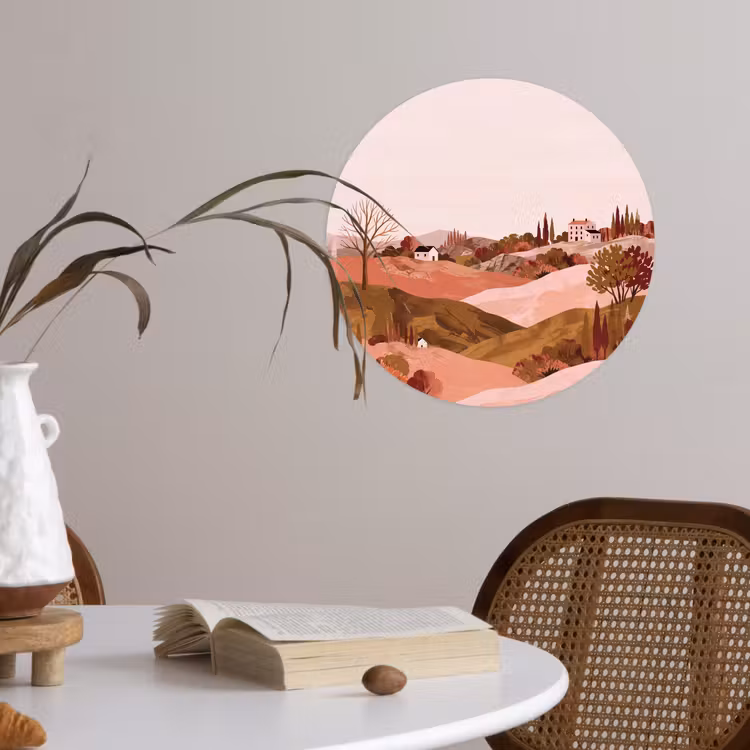 Heuvellandschap - Grafisch - Terracotta Wandcirkel behangsticker klein -sfeer3