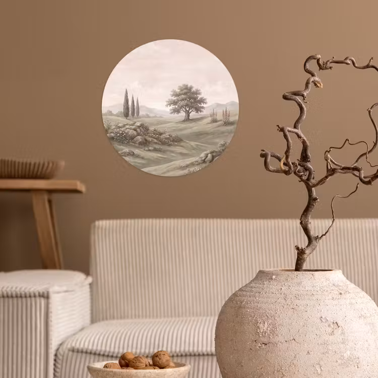 Heuvellandschap - Bomen - Natuur - Groen Wandcirkel behangsticker klein -sfeer1