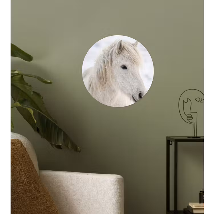 Paard - Kop - Winter - Dieren - Wit Wandcirkel behangsticker klein -sfeer2