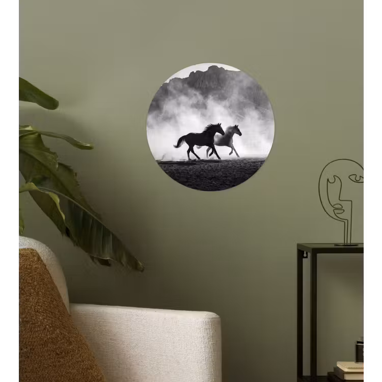 Paard - Ren - Stof - Zwart-wit - Dieren Wandcirkel behangsticker klein -sfeer2