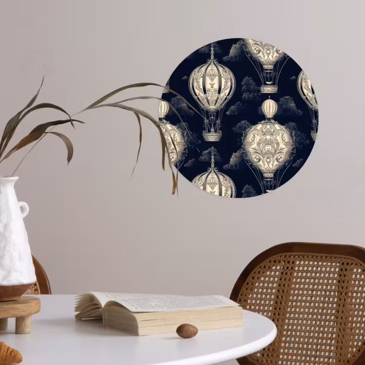 Luchtballonnen - Wolken - Patroon - Donkerblauw Wandcirkel behangsticker klein 186 -sfeer3