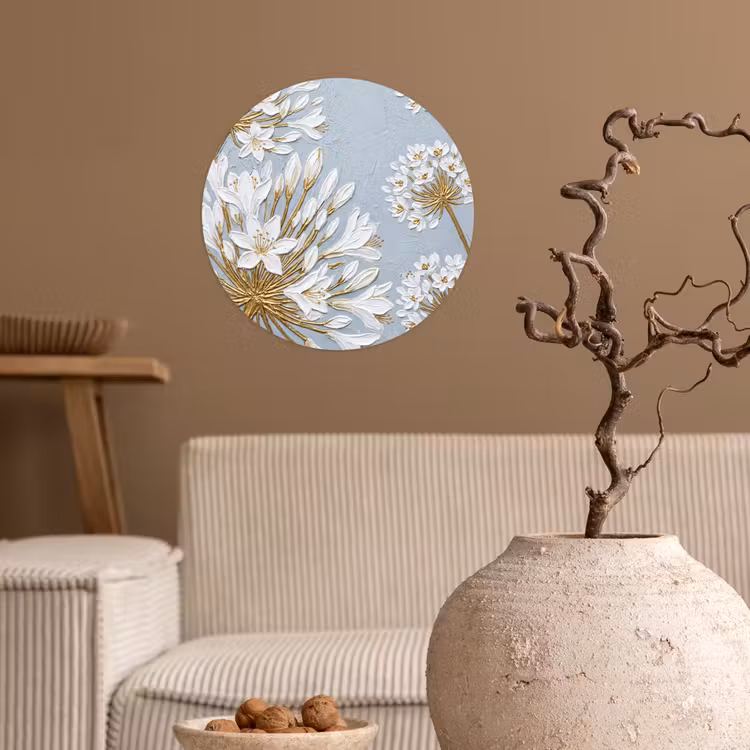 Illustratie - Bloemen - Blauw Wandcirkel behangsticker klein -sfeer1