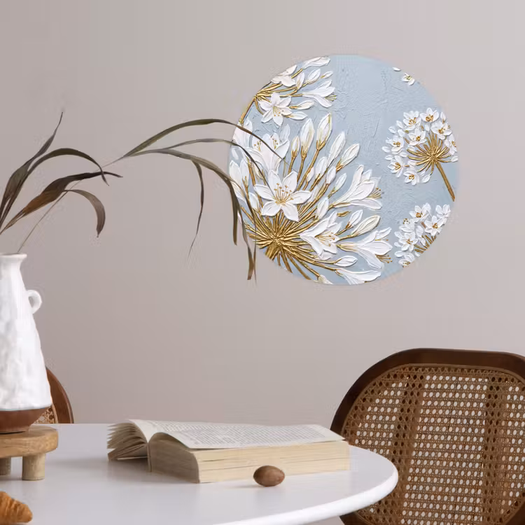 Illustratie - Bloemen - Blauw Wandcirkel behangsticker klein -sfeer3