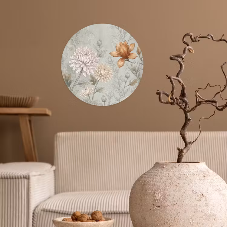 Illustratie - Bloemen - Groen Wandcirkel behangsticker klein -sfeer1