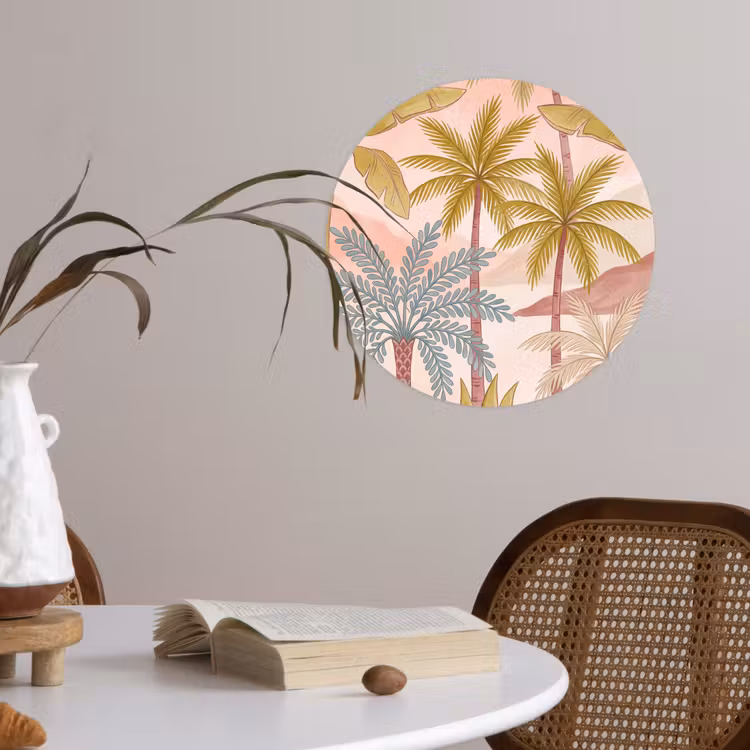 Illustratie - Palmbomen - Kleurrijk Wandcirkel behangsticker klein -sfeer3