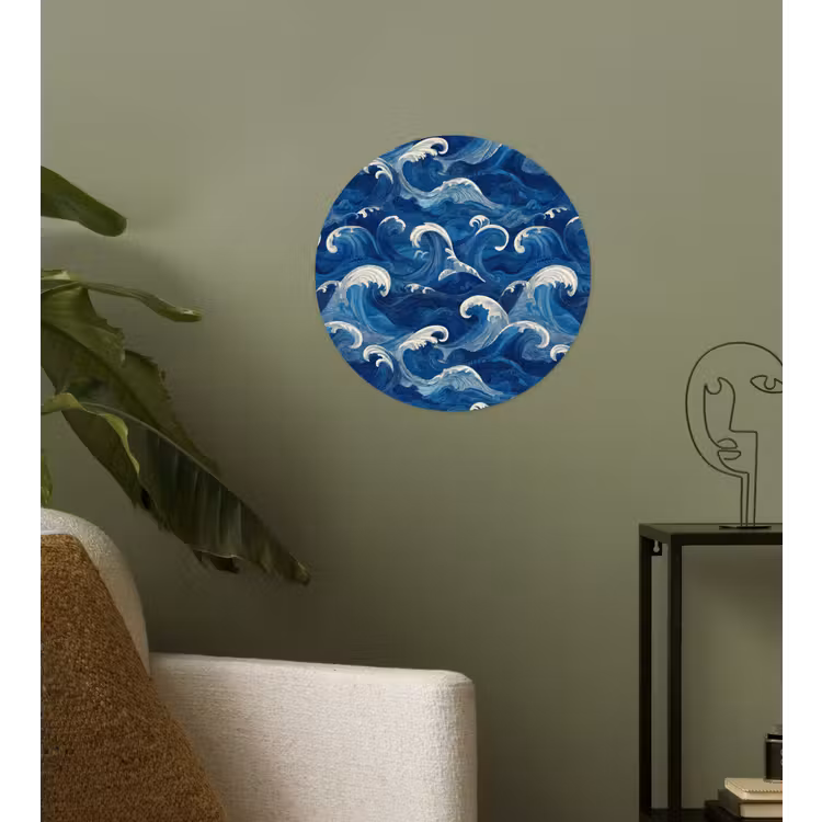 Japans - Oceaan - Golven - Blauw Wandcirkel behangsticker klein 186 -sfeer2