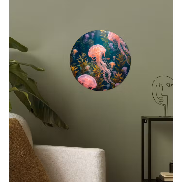 Kwal - Roze - Onderwater - Zeeleven - Dieren Wandcirkel behangsticker klein -sfeer2