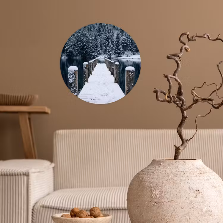 Steiger - Meer - Sneeuw - Bergen - Rustgevend Wandcirkel behangsticker klein -sfeer1