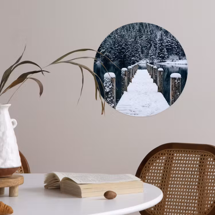 Steiger - Meer - Sneeuw - Bergen - Rustgevend Wandcirkel behangsticker klein -sfeer3