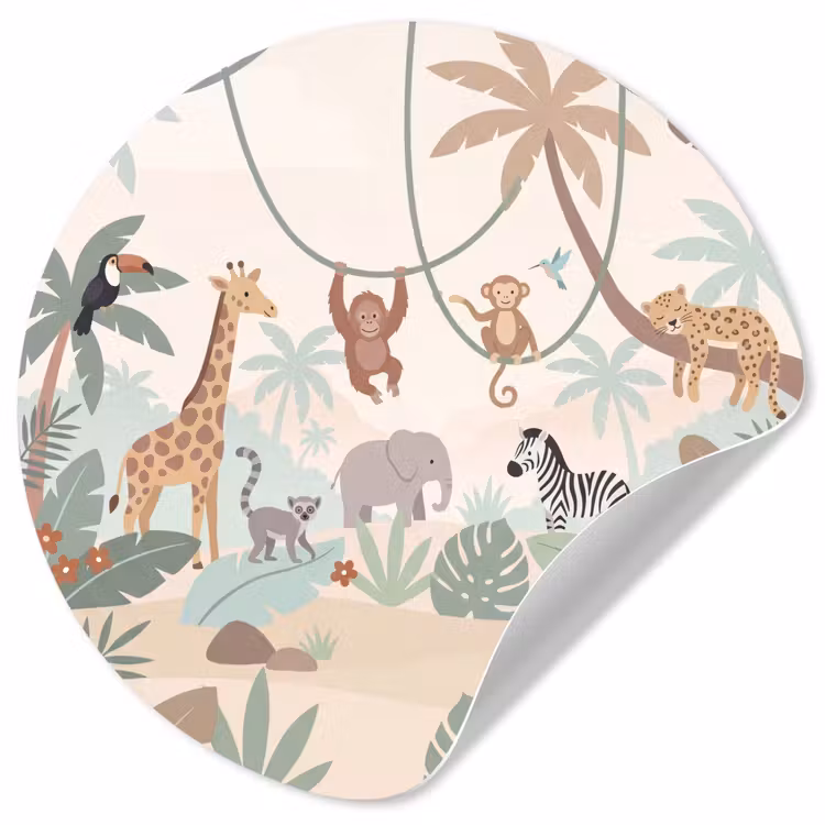 Jungle - Dieren - Groen Wandcirkel behangsticker klein -3d
