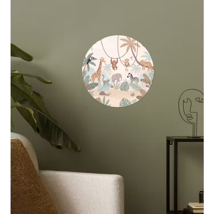 Jungle - Dieren - Groen Wandcirkel behangsticker klein -sfeer2