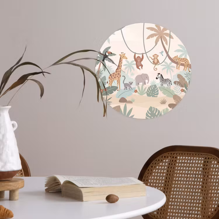Jungle - Dieren - Groen Wandcirkel behangsticker klein -sfeer3