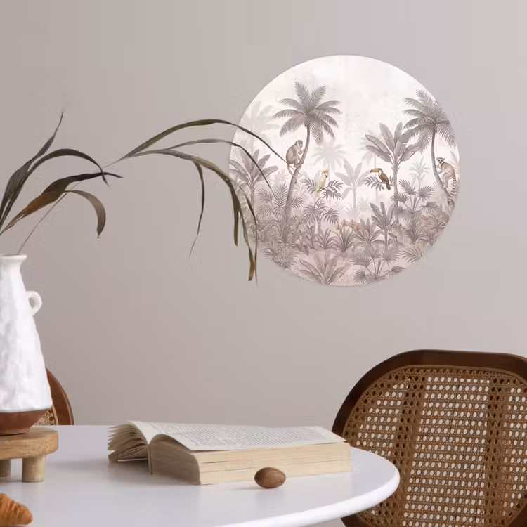Jungle - Dieren - Palmbomen Wandcirkel behangsticker klein -sfeer3
