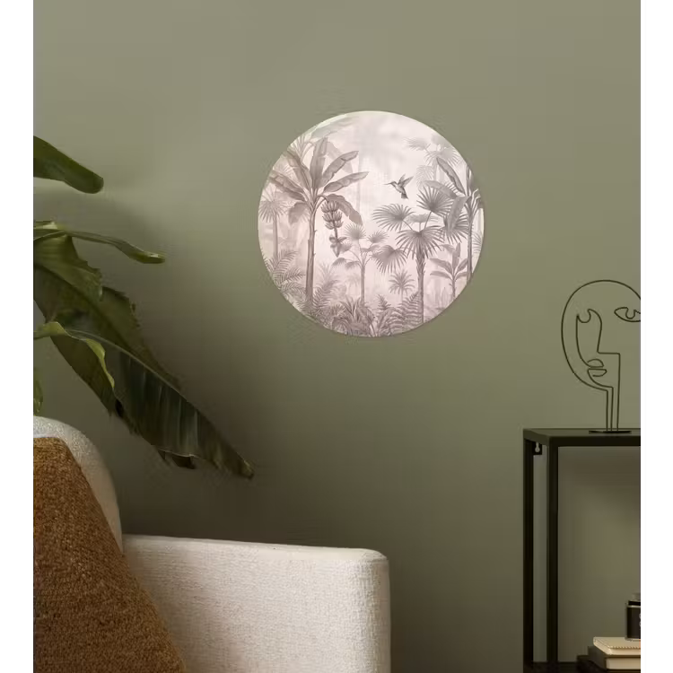 Jungle - Banenboom - Kolibrie - Beige Wandcirkel behangsticker klein -sfeer2