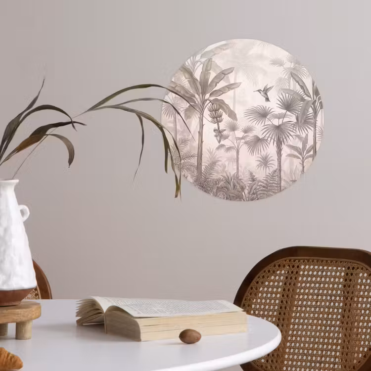 Jungle - Banenboom - Kolibrie - Beige Wandcirkel behangsticker klein -sfeer3