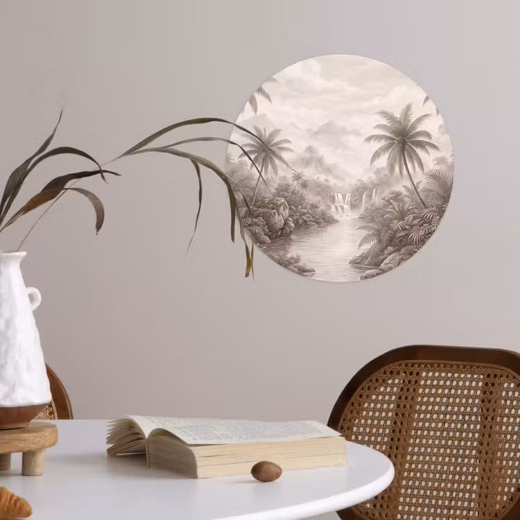 Jungle - Watervallen - Tropisch - Illustratie Wandcirkel behangsticker klein -sfeer3