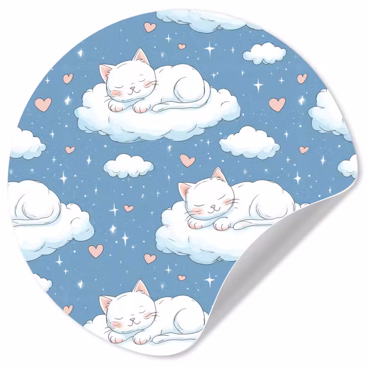 Kitten - Wolken - Blauw Wandcirkel behangsticker klein 186 -3d