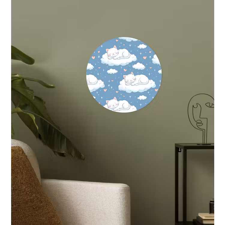 Kitten - Wolken - Blauw Wandcirkel behangsticker klein 186 -sfeer2