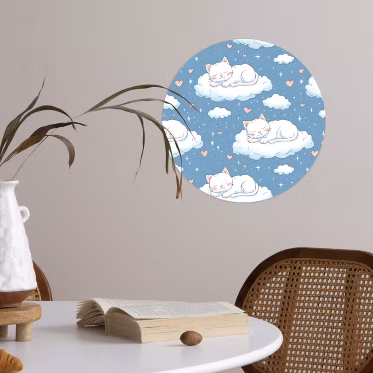 Kitten - Wolken - Blauw Wandcirkel behangsticker klein 186 -sfeer3