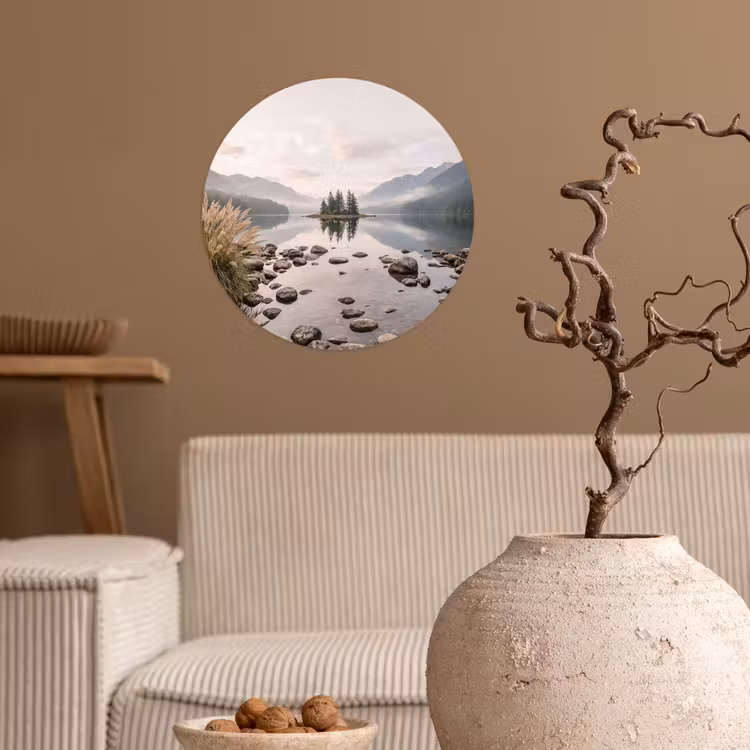 Meer - Bergen - Landschap - Groen Wandcirkel behangsticker klein -sfeer1