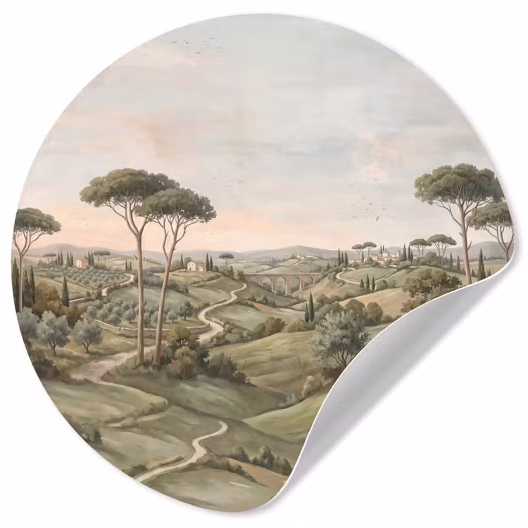 Landschap - Heuvels - Zandpad - Groen Wandcirkel behangsticker klein -3d