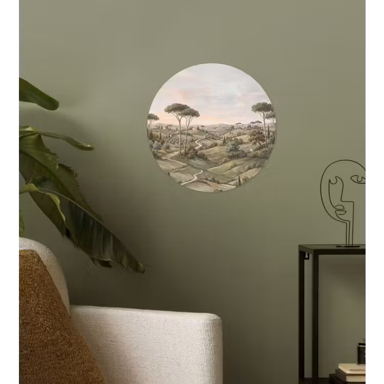 Landschap - Heuvels - Zandpad - Groen Wandcirkel behangsticker klein -sfeer2