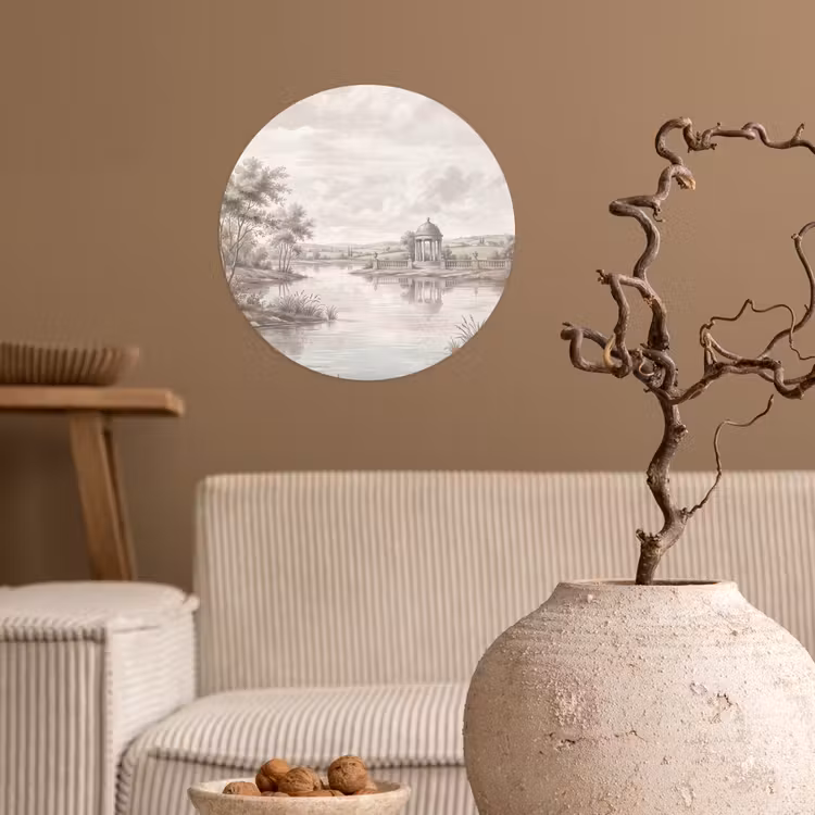 Landschap - Water - Natuur - Sepia Wandcirkel behangsticker klein -sfeer1