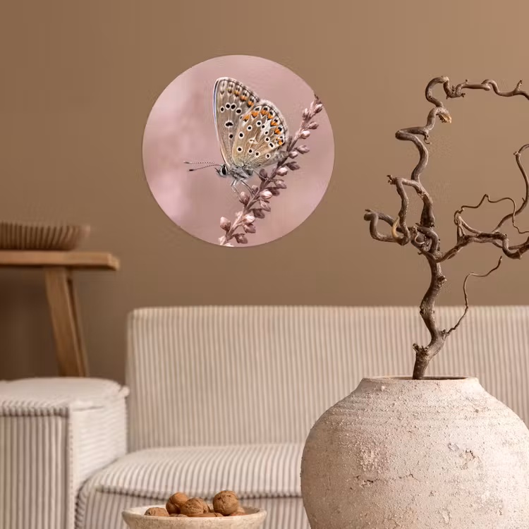Lavendel - Vlinder - Paars Wandcirkel behangsticker klein -sfeer1
