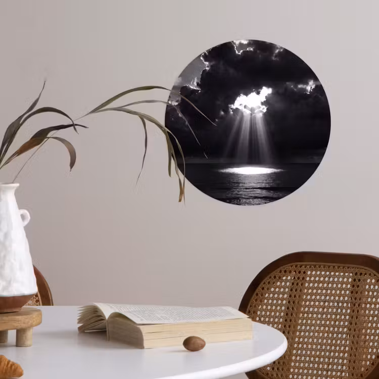 Licht - Wolken - Zee - Zwart-wit - Natuur Wandcirkel behangsticker klein -sfeer3