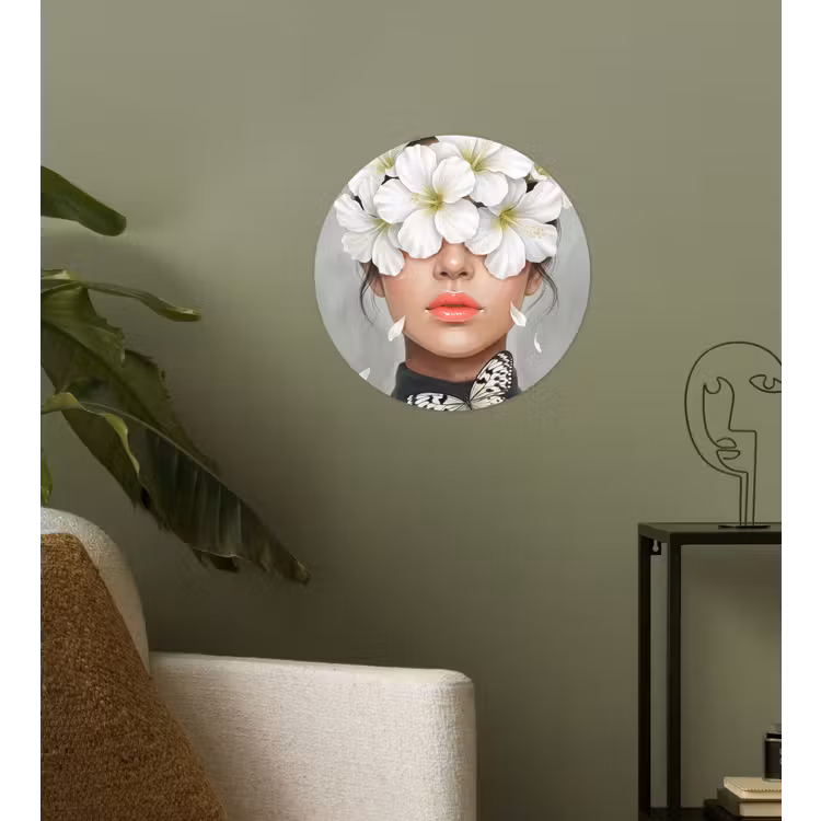 Lelies - Portret - Wit Wandcirkel behangsticker klein -sfeer2