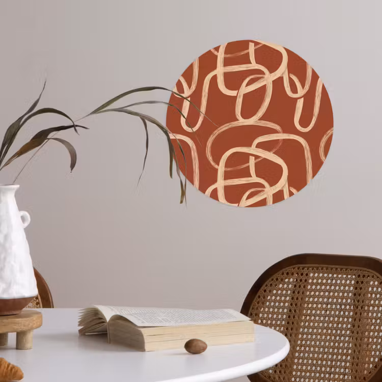 Lijnen - Abstract - Organisch - Terracotta - Crème Wandcirkel behangsticker klein 186 -sfeer3