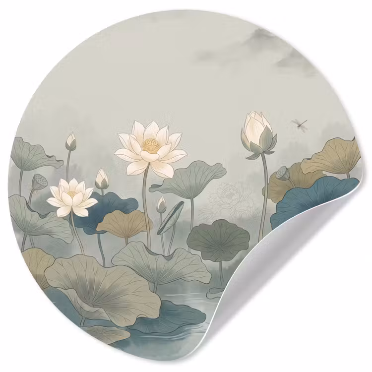 Lotus - Bloemen - Groen Wandcirkel behangsticker klein -3d
