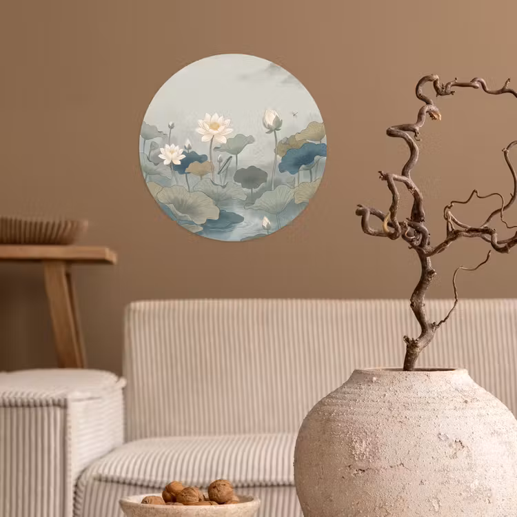 Lotus - Bloemen - Groen Wandcirkel behangsticker klein -sfeer1