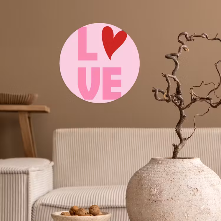Love - Roze - Hart - Valentijn Wandcirkel behangsticker klein -sfeer1