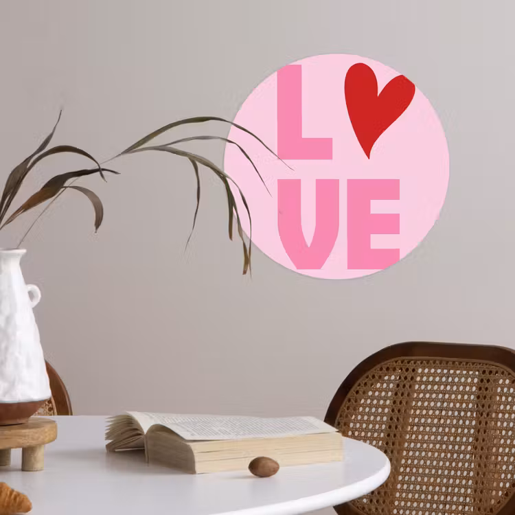 Love - Roze - Hart - Valentijn Wandcirkel behangsticker klein -sfeer3
